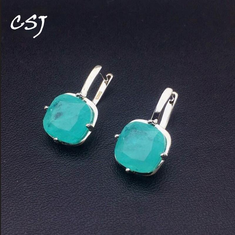 Серьги CSJ с турмалином, твердое серебро 925 пробы, драгоценные камни, изумруд для женщин, бутик ювелирных изделий, вечерние, свадебные подарки