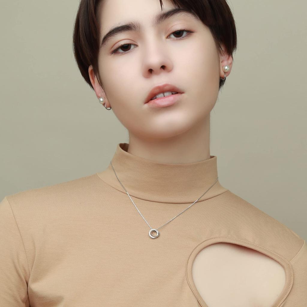 Ожерелье Двойное кольцо Изящное цирконие Популярное золото K18 Серебро 925 Сделано в Японии Подарочная коробка включена Подарок Свадебный аксессуар Джон Люк [JOHNLUKE]