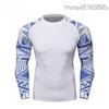 Мужская компрессионная футболка для бега с длинным рукавом и принтом, влагоотводящая, A038