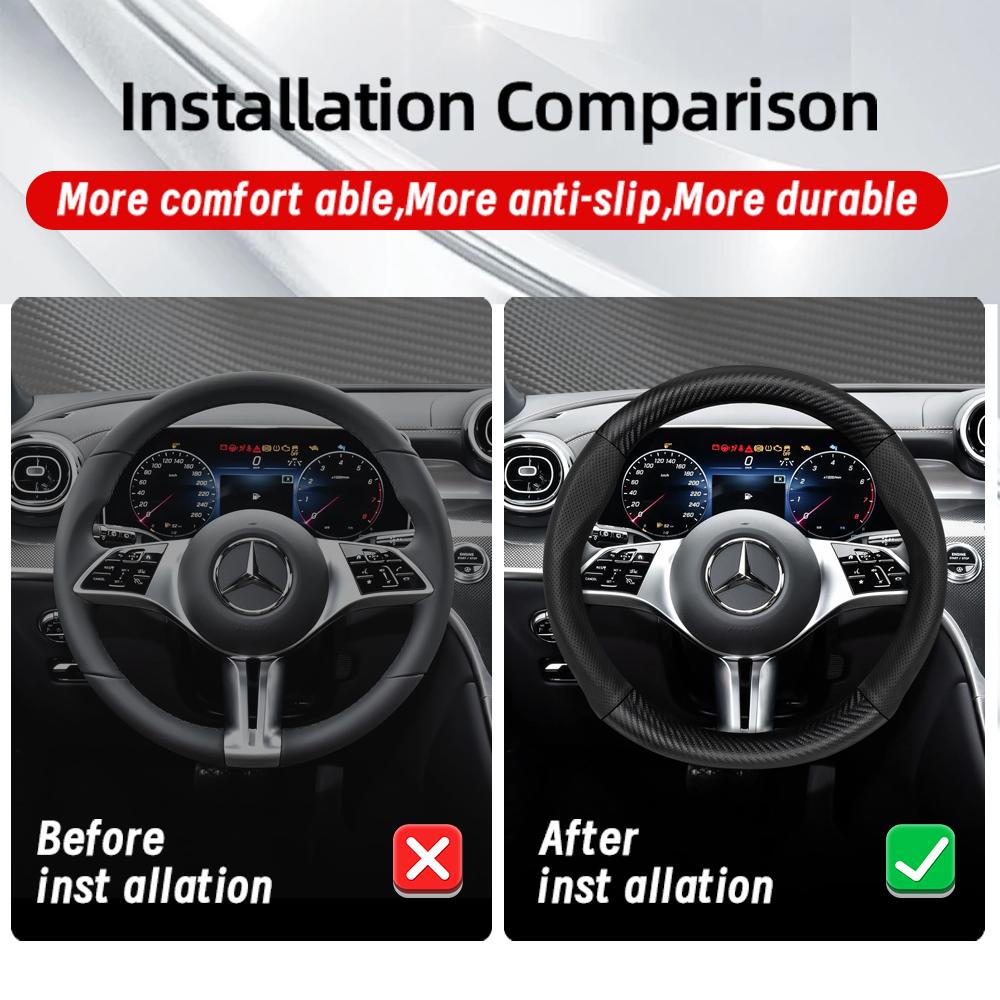 ATOW5 Suitable for Mercedes-Benz Breathable Leather Matte Carbon Fiber Texture Steering Wheel Cover Suitable for E Class S C a Glc Suv Eqc