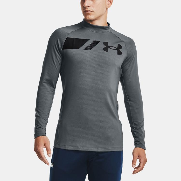 Under Armour Сетка с высоким воротом и длинным рукавом с напечатанным логотипом для тренировок и фитнеса, бег, мужские топы, светло-асфальто-серый 1357359-012