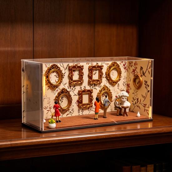 DIY Mini Museum Silhouette Shadow Box Frame Kit with 9 Gold Frames 5 Figurines Custom Memory Display Case Frame for Anniversary Wedding