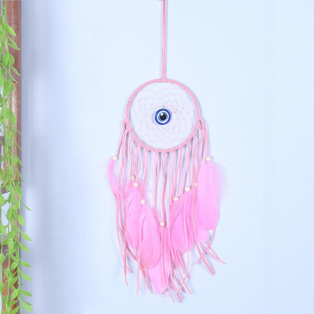 Evil Eye Feather Dream Catcher Pendant - Handmade Decorative Woven Craft