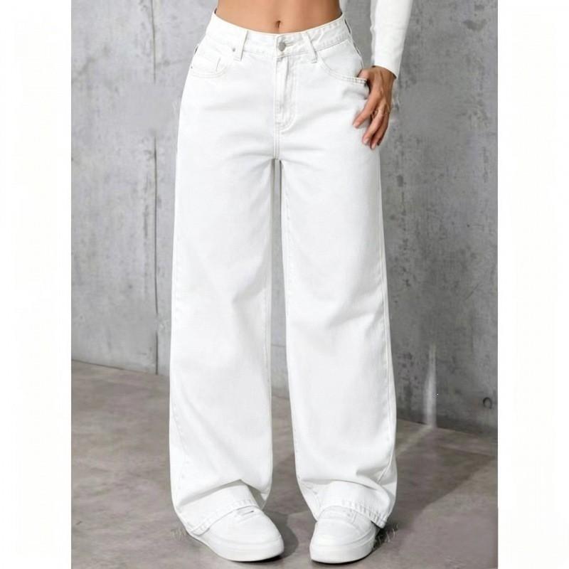 Womens High-Waisted Straight Leg Denim Pants Casual Solid Color Jeans 2026 Fall Collection