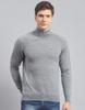 Mens Solid Grey Melange High Neck Full Sleeve Pullover