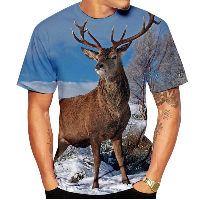 Футболка с забавным рисунком оленя для мужчин, милые футболки с 3D-принтом в виде животных, летние повседневные топы с круглым вырезом, короткие рукава, большие детские футболки