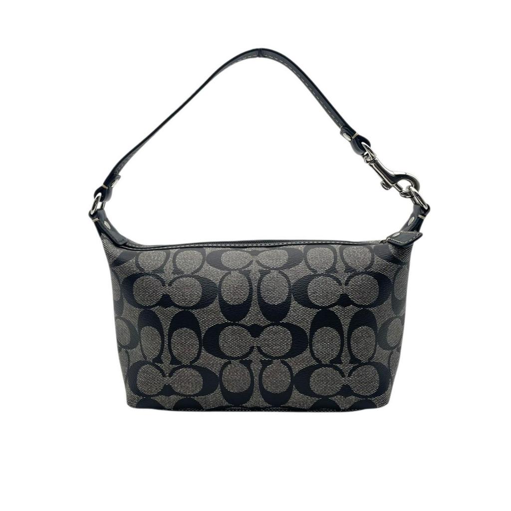 Used COACH Handbag Signature Heritage Signature Stripe Small Handle PouchHandbag gray/black PVC/leather Women
