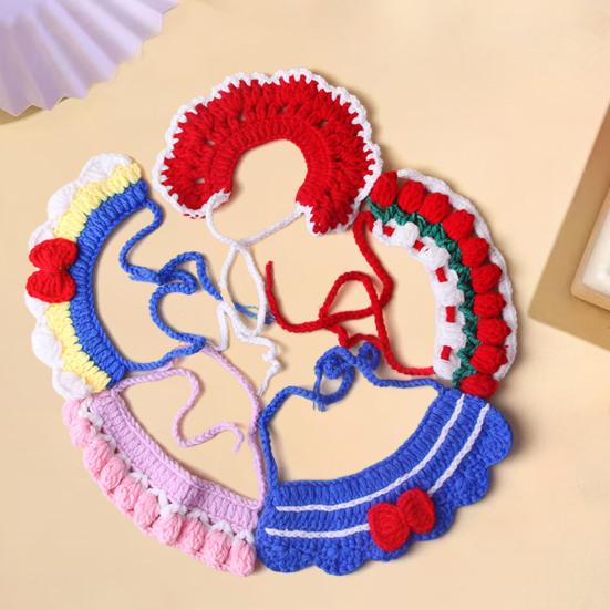 Knitted Pet Collar Tie Adjustable Handmade Small Animals Collar Strap for Chicken Duck Goose Parrot Rabbits