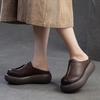 Johnature Thick Soled Slippers Genuine Leather Round Toe Versatile Women's Flat Platform Shoes