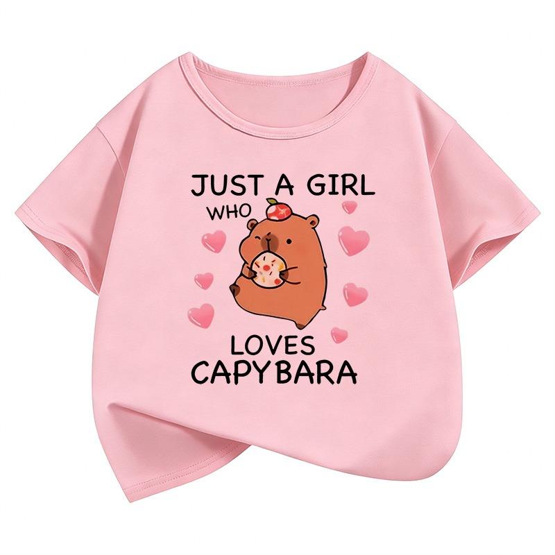 Just A Girl Who Love Capybara T Shirts Funny Short Sleeve Summer Spring Kids Children's T-shirt Boys Girls Casual Top Tee Shirt