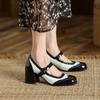 Мода 2025 Новые Лакированные Туфли Мэри Джейн Женские LEISURE Пряжка Лодочки с Мелким Вырезом Квадратный Носок Толстый Каблук Обувь Женская Zapatos De Mujer
