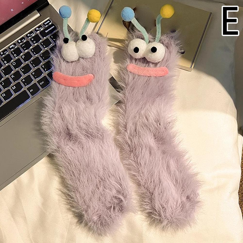 1 Pair Funny Ugly Cute Socks With Big Eyes Autumn Winter Plush Floor Socks Couple Sleep Sock Fuzzy Socks Christmas Gifts
