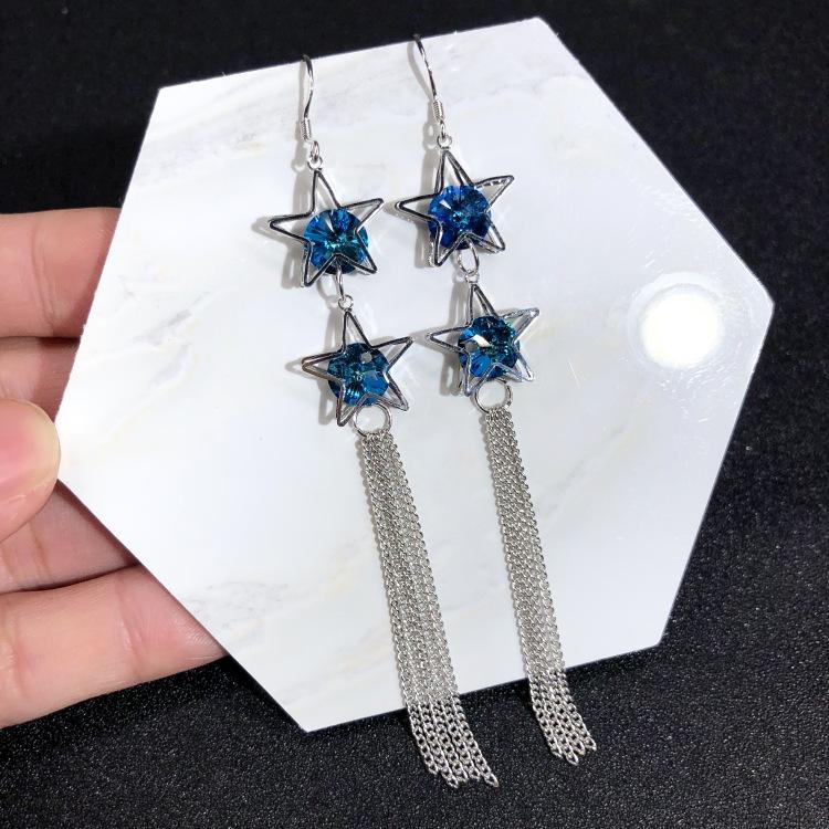 Австрийские серьги из супер-блестящего хрусталя, серьги-пусеты, нишевые серьги с высококлассным темпераментом, длинные простые серьги, серебряные иглы 925 пробы.