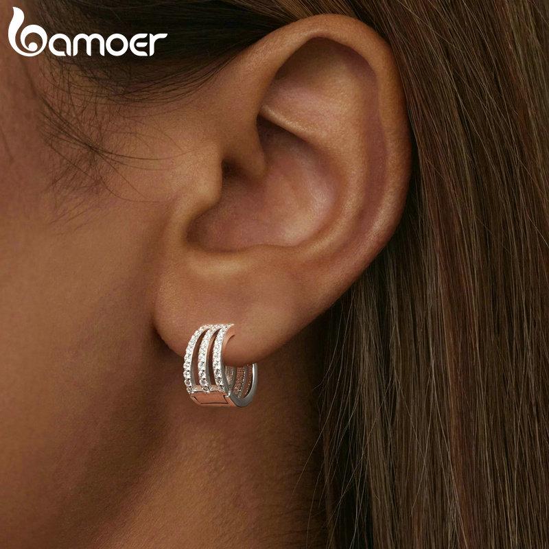 BAMOER, серьги-кольца из стерлингового серебра 925 пробы с несколькими круглыми пряжками для ушей, серьги-кольца для женщин, свадебные ювелирные украшения, подарок