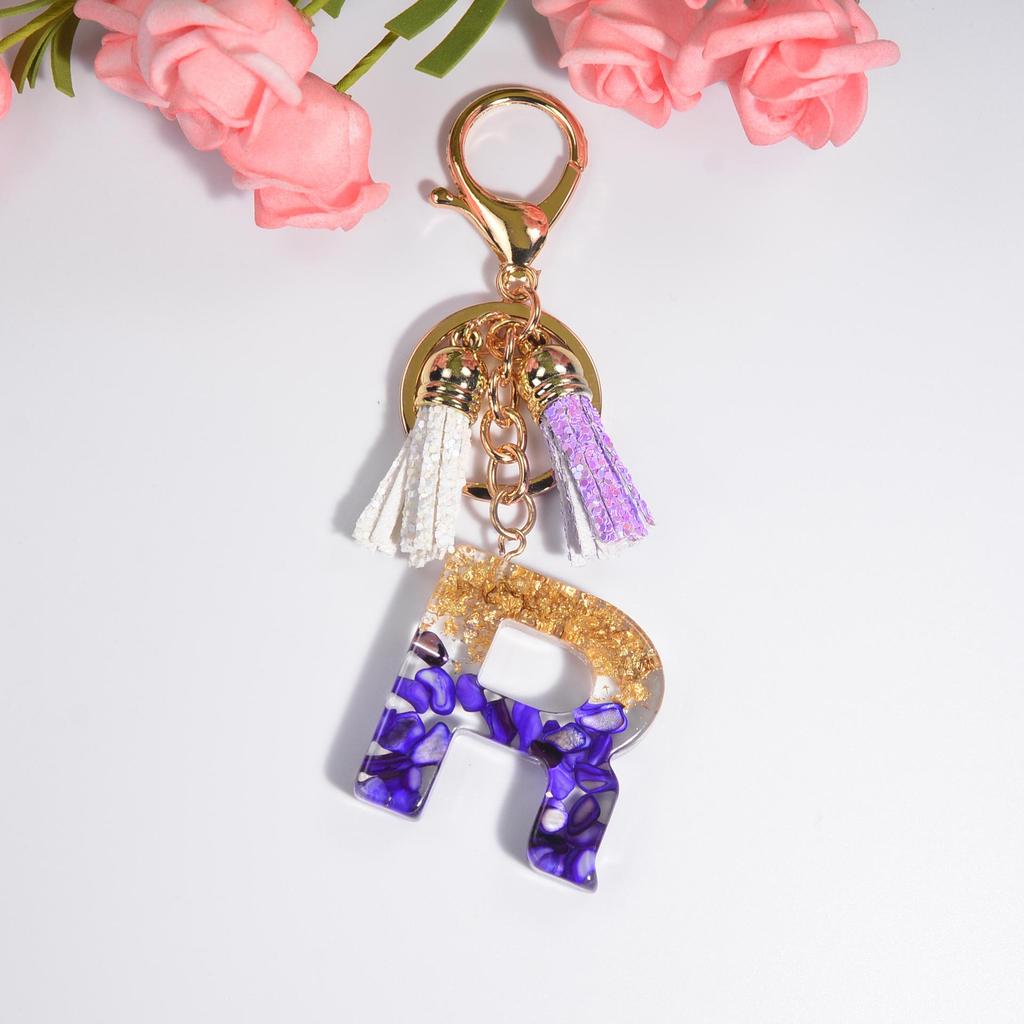 Фиолетовый хрустальный эпоксидный брелок с буквой и кисточкой - Ювелирное украшение из смолы, подвеска-шарм
