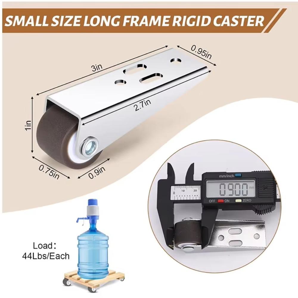 4Pcs Low Profile Casters 0.8″ Mini Long Frame Rigid Caster for Furniture Drawer Door Vertical or Horizontal Installation