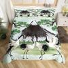 Japanese Fuji Mountain Duvet Cover Set Crane Bedding Set Watercolor Nature Tree Branches Comforter Cover Traditional Quilt Cover
