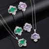 Jewelry Three-Piece Set Vintage Simulation Emerald Ring Moissanite Diamond Necklace Purple Gemstone Bracelet Strap