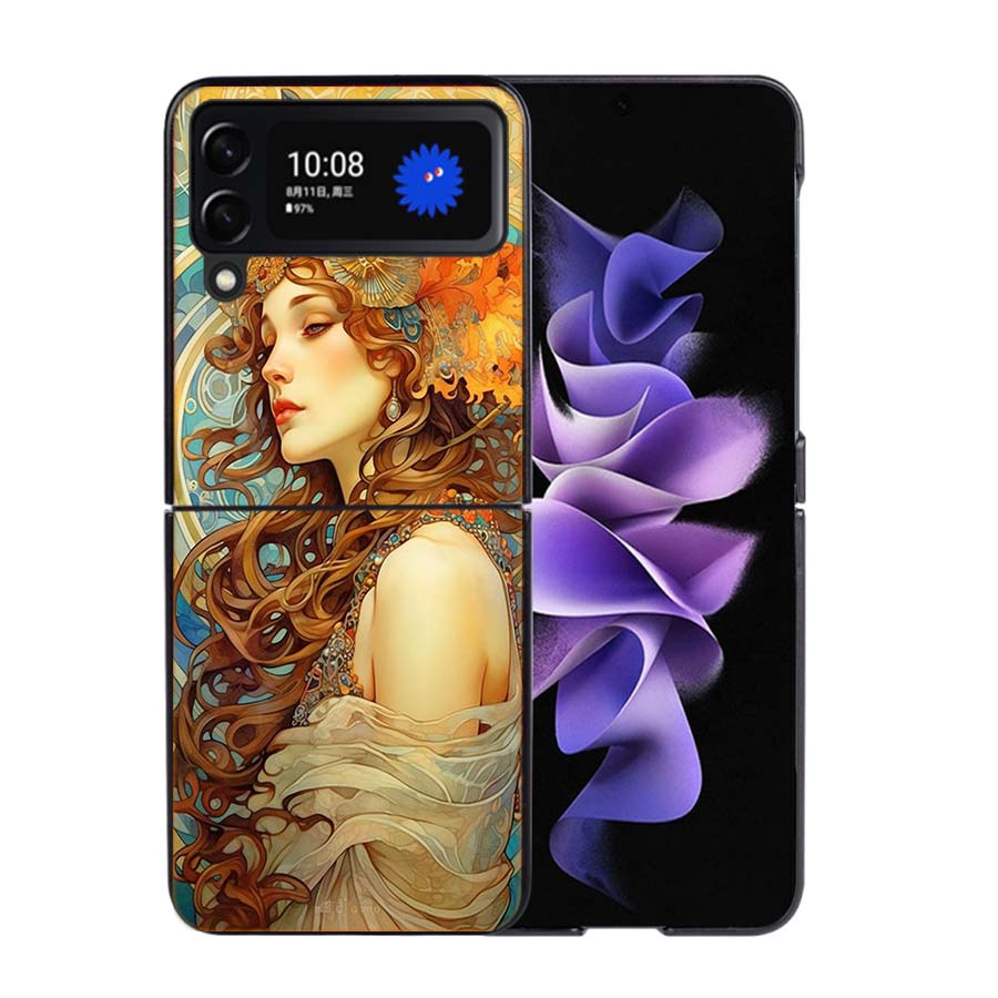 Exquisite Women's Loish Style Flowers Phone Case For Samsung Z Flip 7 6 5G Galaxy Z Flip4 Z Flip5 Z Flip3 Coque Black Hard PC Sh