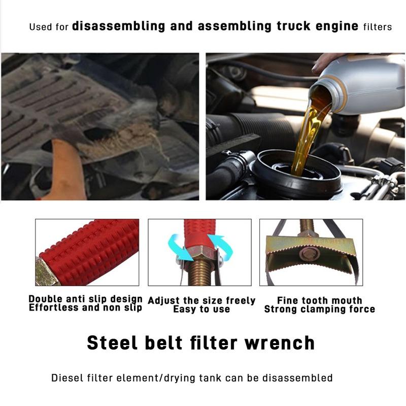 Oil filter wrench Filter oil change disassembly tool Adjustable ingot type automotive oil grid steel belt wrench