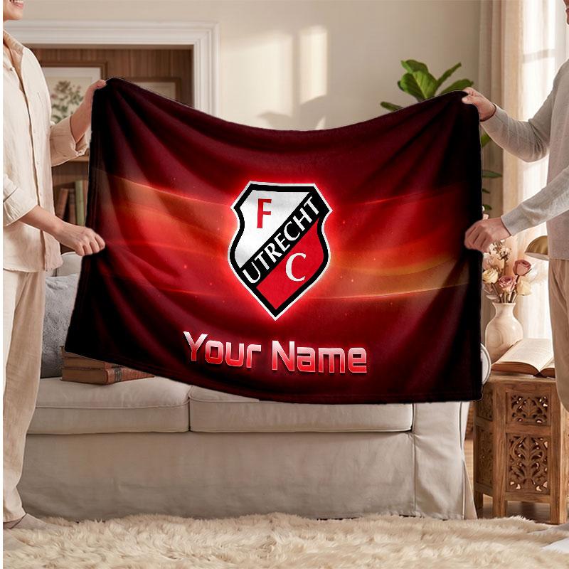 FC Utrecht Personalized Fleece Blanket With Football Logo, Custom Name Text Soft Warm Home Throw Blanket