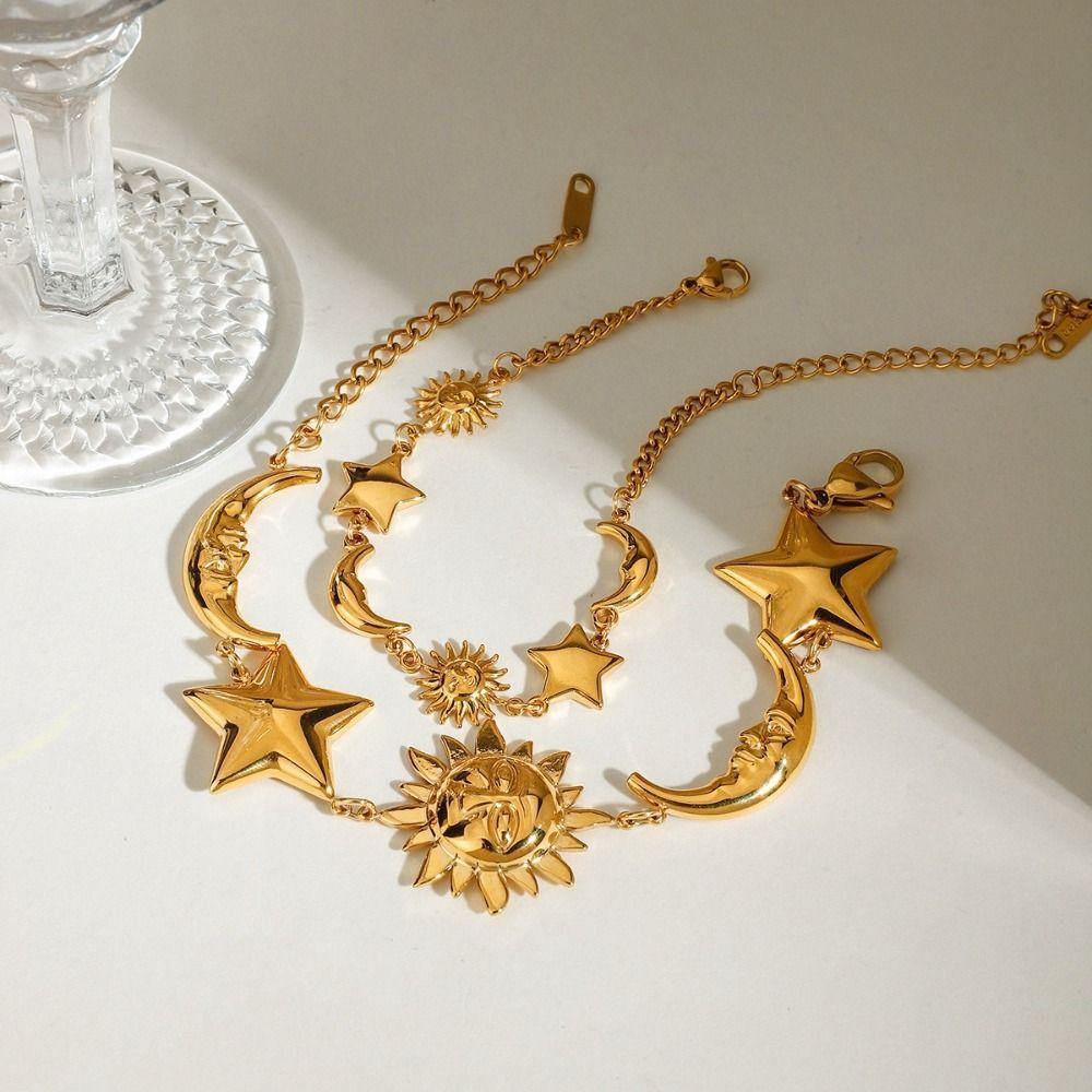 Браслет Звезда Луна Цвета 18К Золота Нержавеющая Сталь Наборный Браслет Летняя Мода