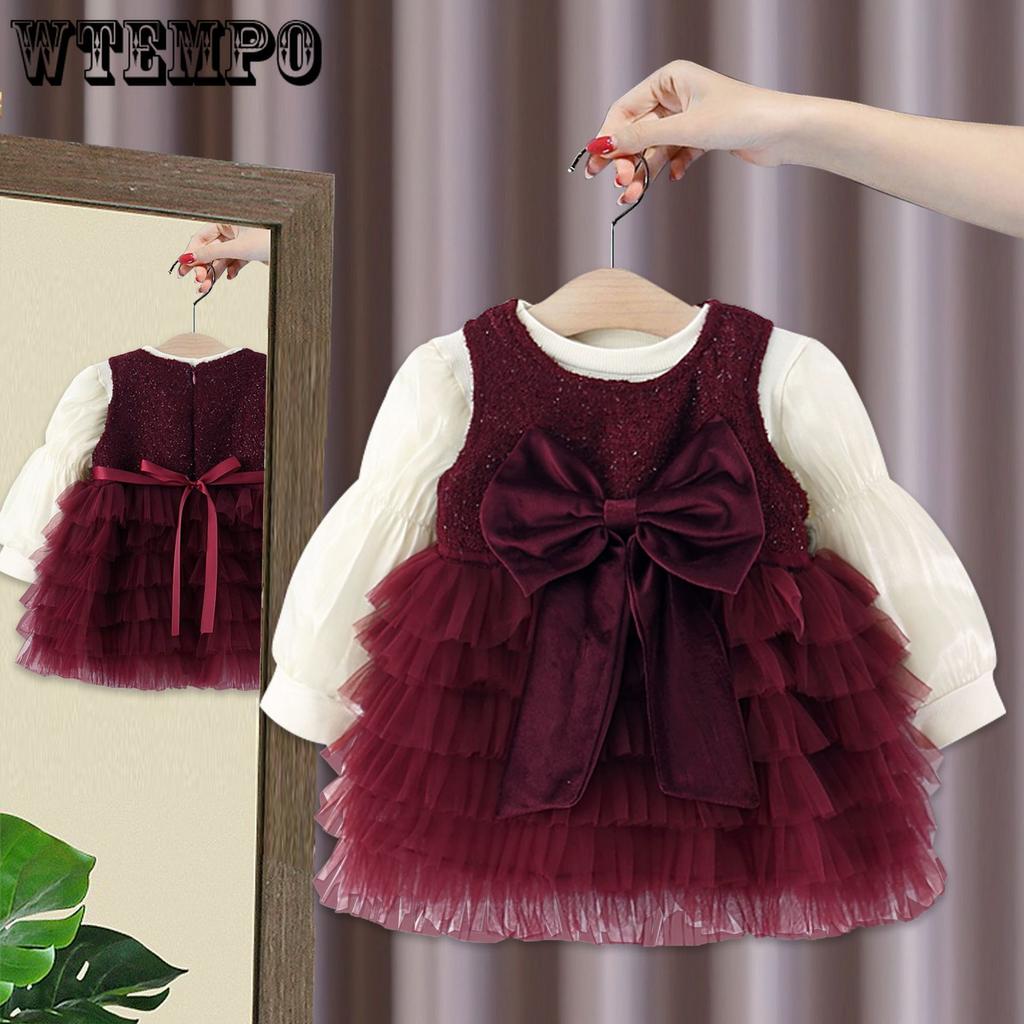 Детская одежда Весна и Осень Комплект платья для девочек Детская базовая футболка+жилет Платье Комплект из двух предметов Платье принцессы