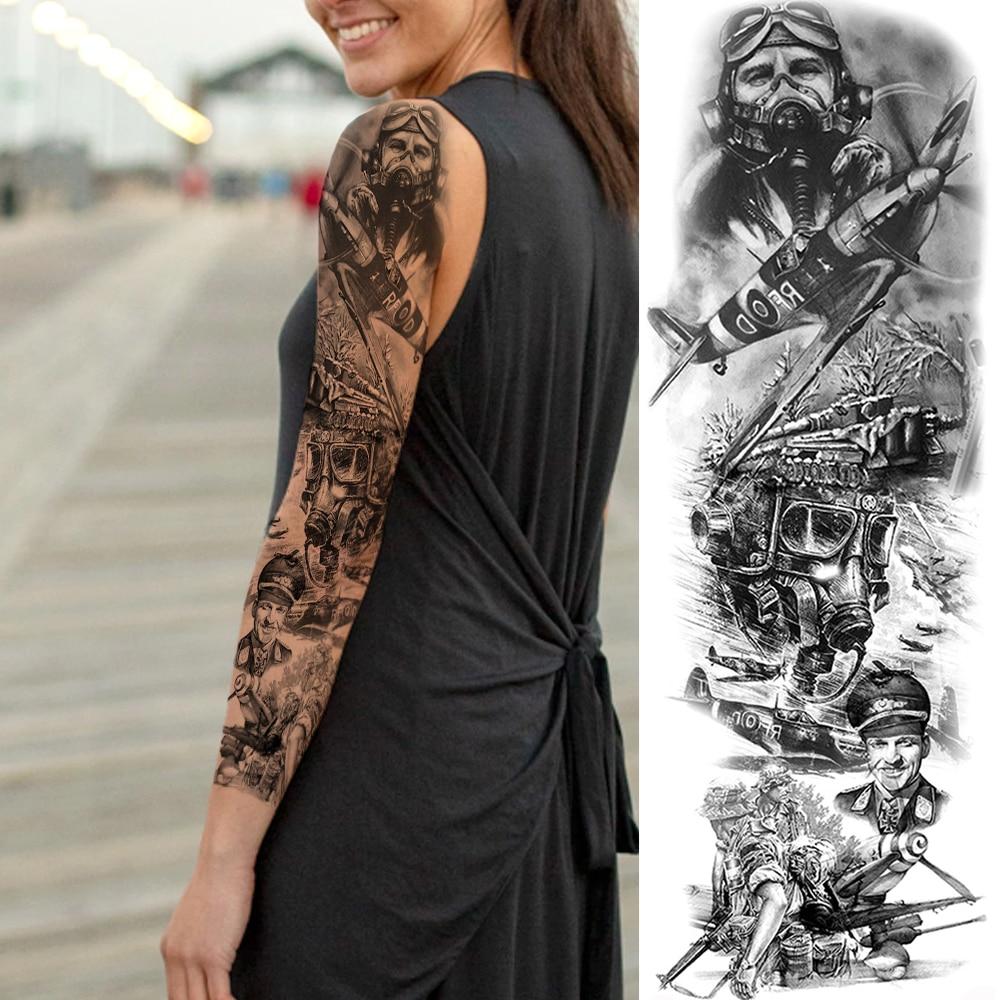 3D Солдат ВВС Вся Рука Временные Татуировки Наклейка Для Мужчин Женщин Взрослых Военный Корабль Компас Поддельный Рукав Татуировки Татуировки Бедро