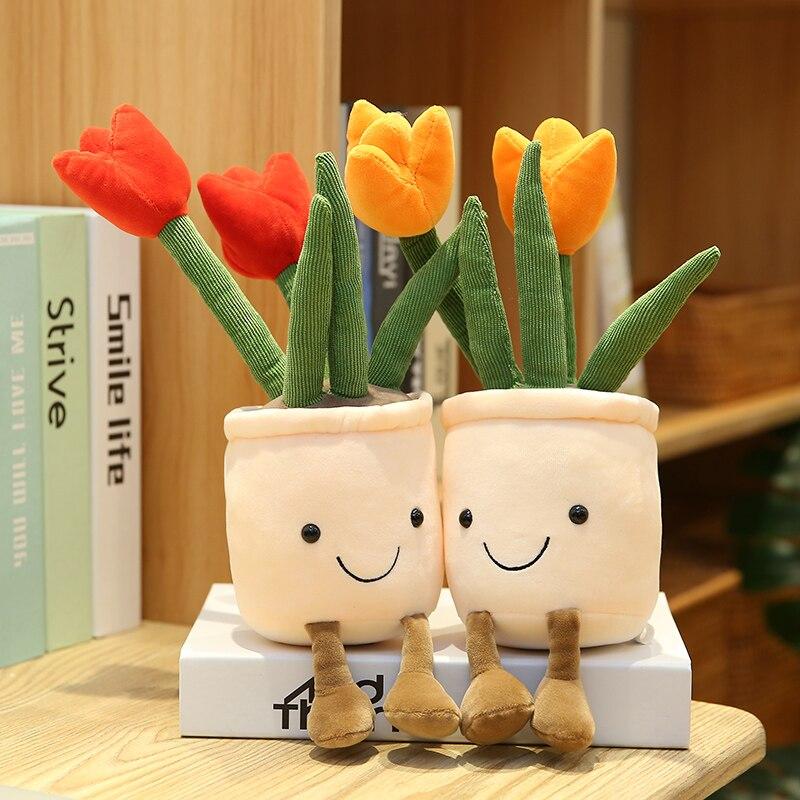 New 35 /25cm Lifelike Tulip Plush Toys Stuffed Soft Plants Bookshelf Decor Doll Creative Potted Flowers Pillow For Girls Gift
