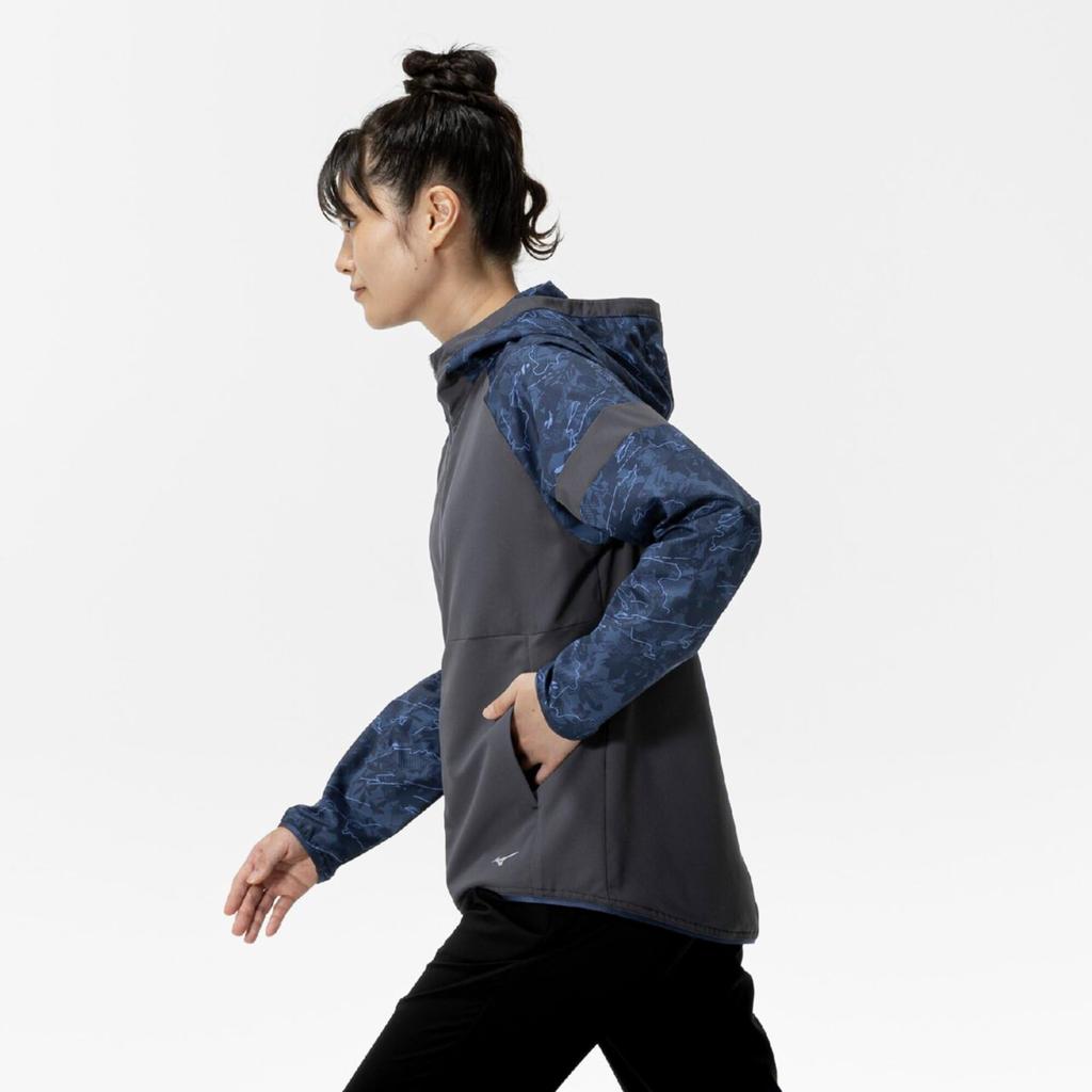 Mizuno Худи с крестом для тренировок, темно-синее, женское, UPF50+, джерси, 32MCC340,