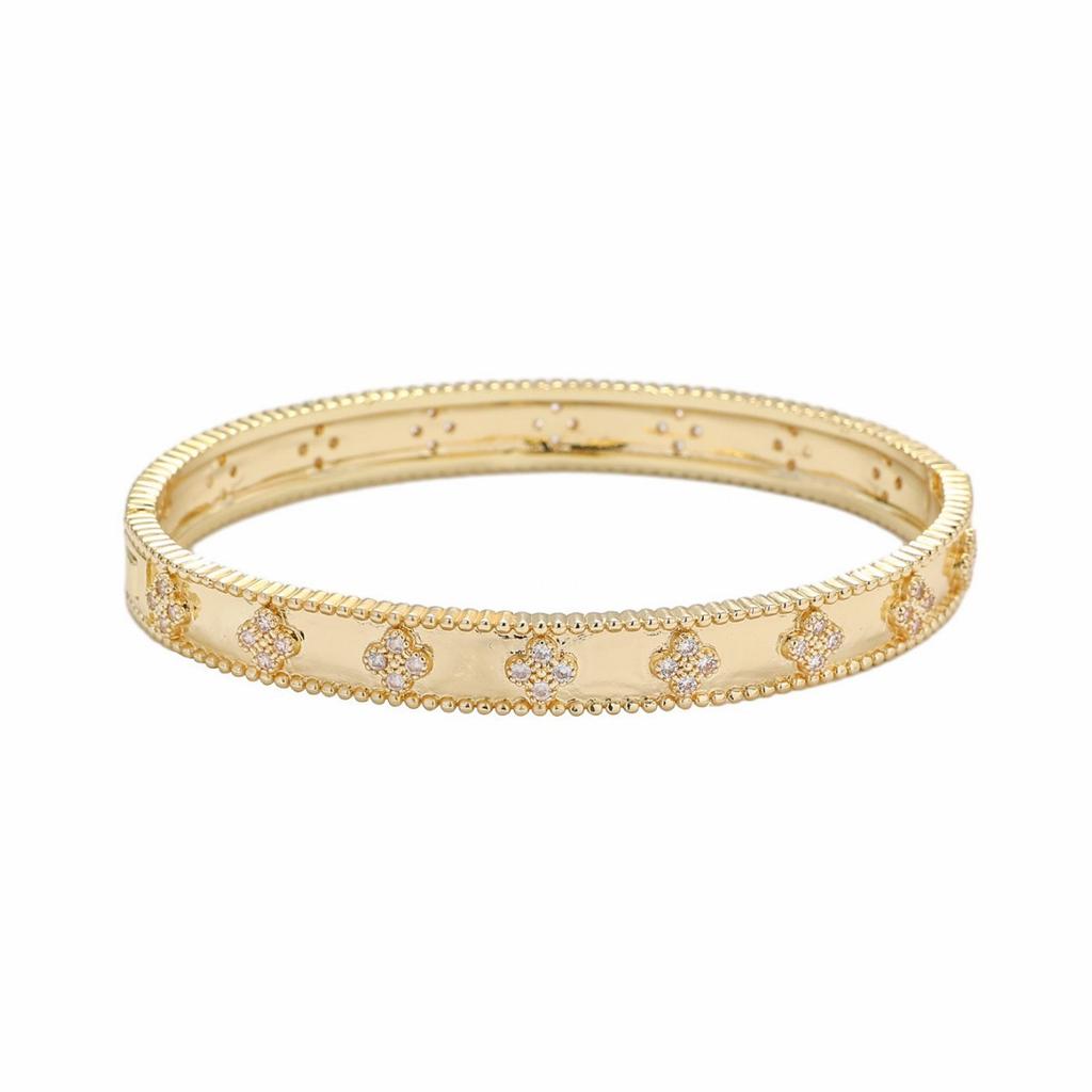 Браслет-трубка с узким клевером-четырехлистником для женщин, толстый браслет-трубка с цветком из розового золота, легкая роскошь