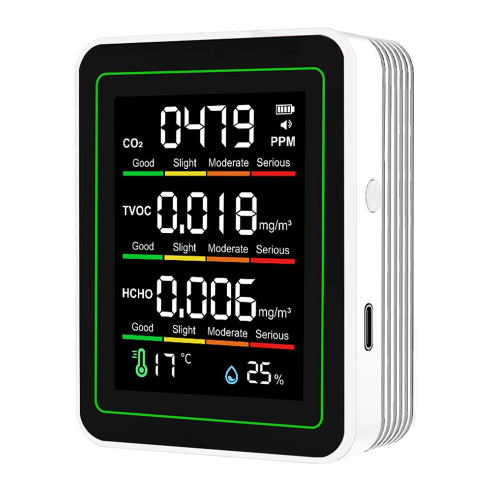 5-в-1 Монитор качества воздуха в помещении CO2 HCHO TVOC Влажность Температура Тестер USB-зарядка Светодиодный дисплей для дома Офиса