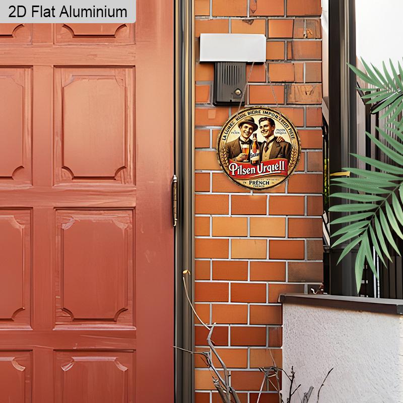 Двумерная плоская алюминиевая ретро круглая металлическая табличка Pilsner Urquell Реклама пива, Винтажный настенный декор с веревкой для подвешивания, Декор в стиле рустик-шик для дома