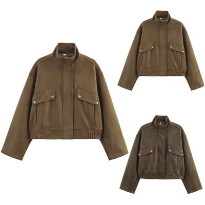 Женская модная свободная замшевая куртка на молнии со стойкой