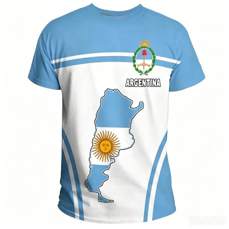 T Shirt with Argentina Coat of Arms Summer Fashion Family Style Adults Kids Fashion Soccer Jersey Unisex for Fitness Running