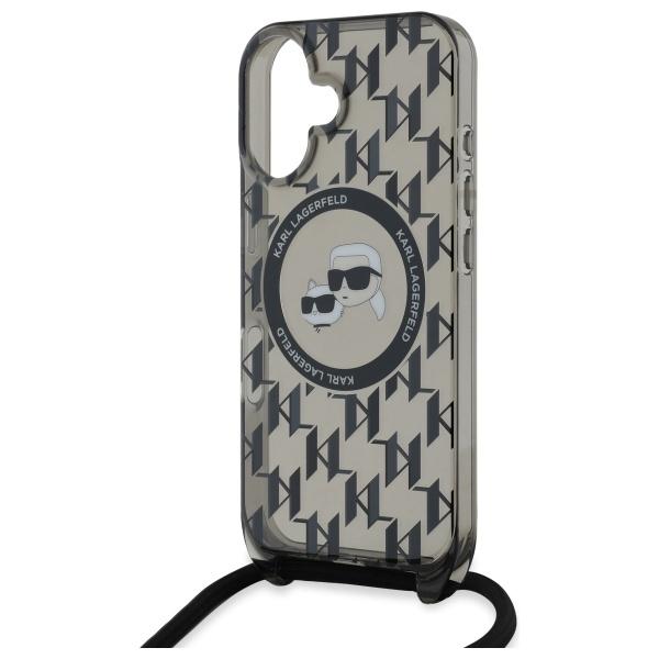 Karl Lagerfeld KLHMP16SHCKCKLCK iPhone 16 6.1" black/black hardcase IML Crossbody Monogram Karl & Choupette Head MagSafe