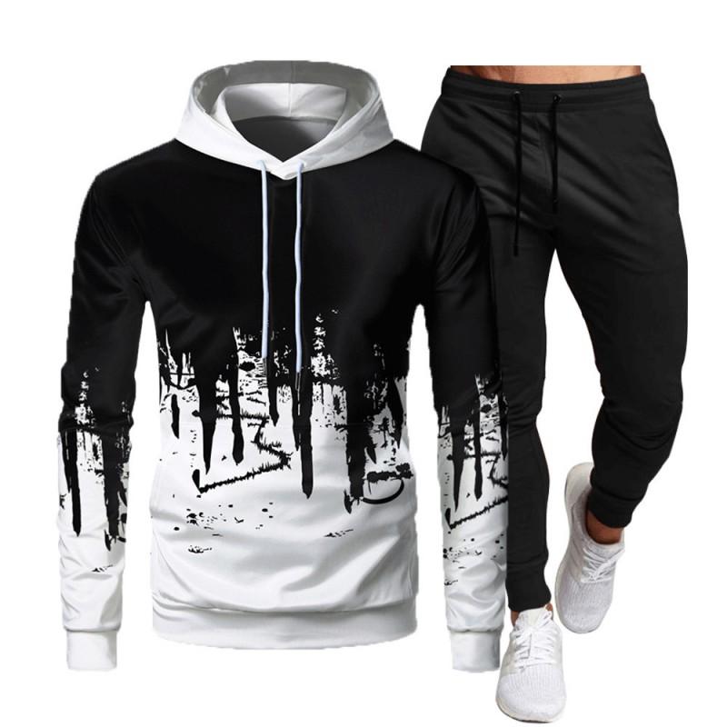 Mens Casual Sport Hoodie Pants Set 3D Printed Long Sleeve Top Joggers Outfit