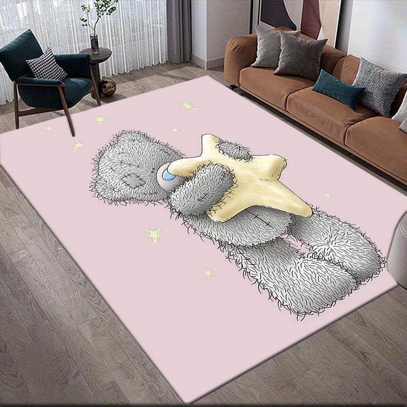 Tatty Teddy Flannel Pattern Square Carpet,Area Rug,Carpet Rug for Living Room Bedroom Sofa Playroom Decor,Non-slip Floor Mat