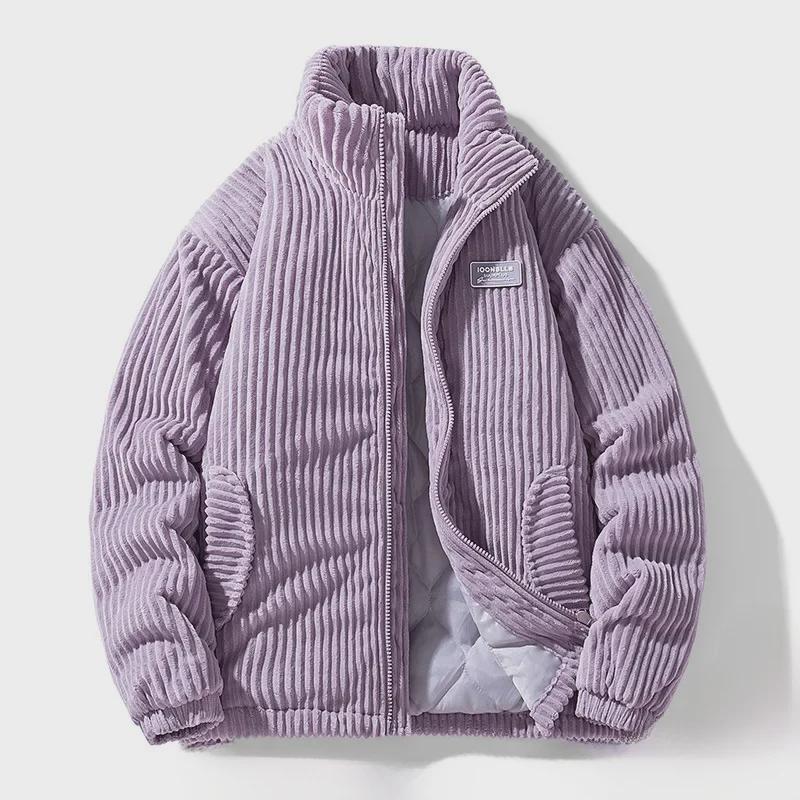 2024 Мужское и парное толстое ветрозащитное вельветовое хлопковое пальто: Американский ретро-воротник-стойка, устойчивый к холоду, для осени/зимы.