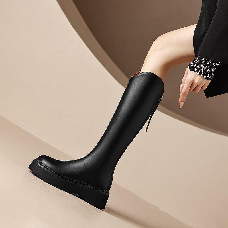 Krazing Pot Осенне-зимняя обувь из коровьего спилка, сапоги для верховой езды на толстой платформе, с круглым носком, сохраняющие тепло, на молнии, высокие сапоги до бедра