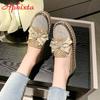 Fashion Aphixta 2025 New Luxury Crystals Bowknot Sequined Flat With Platform Shoes Loafers Couple Woman Fashion Shoes Plus Size 44