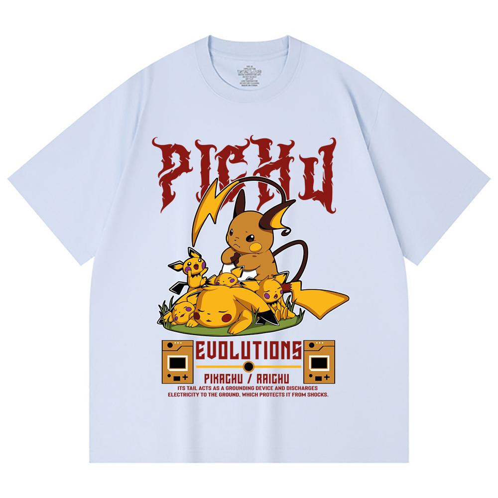 230 Gsm 100% Cotton Pokemon V18 Pikachu Evolutions Print Unisex Heavy Cotton T Shirt