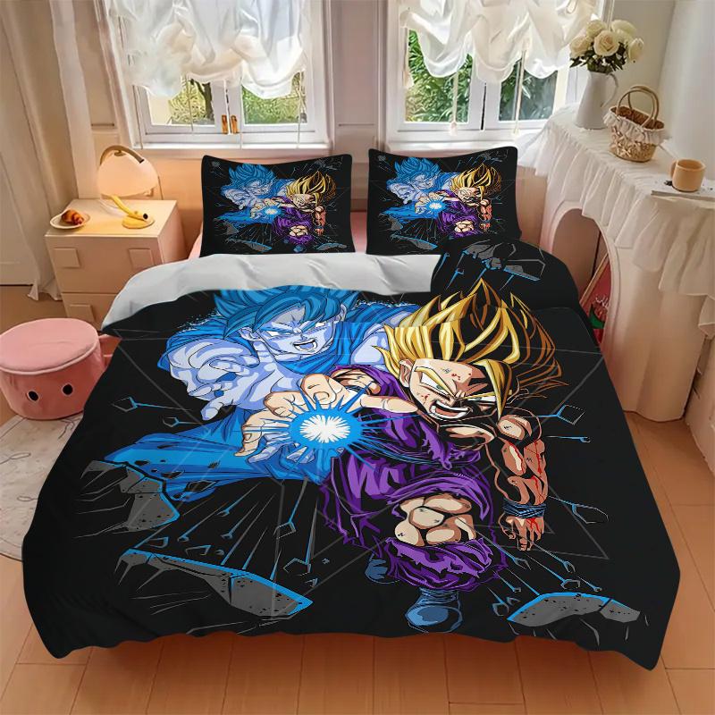 Набор постельного белья с принтом Goku и Vegeta Dragon Ball Super, 3 предмета, ультрамягкий, дышащий и удобный, стильный дизайн для спальни и гостевой