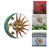 Wrought Iron Sun Moon Metal Art Hanging Pendant Background Wall Living Room Decor Vintage Ornament for Indoor Outdoor Home Decoration