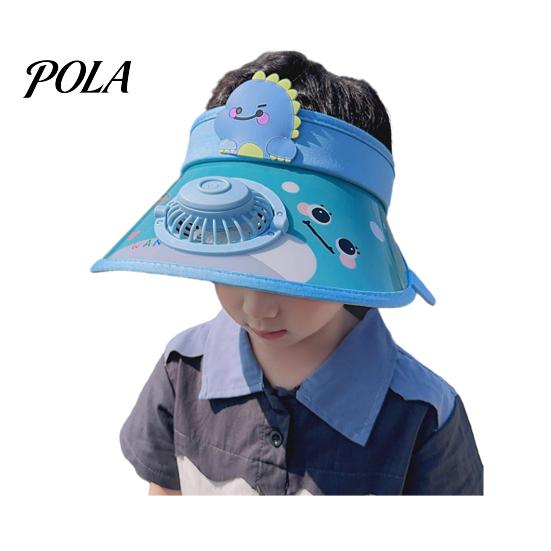 Children Cooling Beach Hat Cartoon Kids Sun Visor with USB Charging Fan UPF50+ Summer Curved for Outdoor Empty Top Wide Brim Sunhat Boys Girls