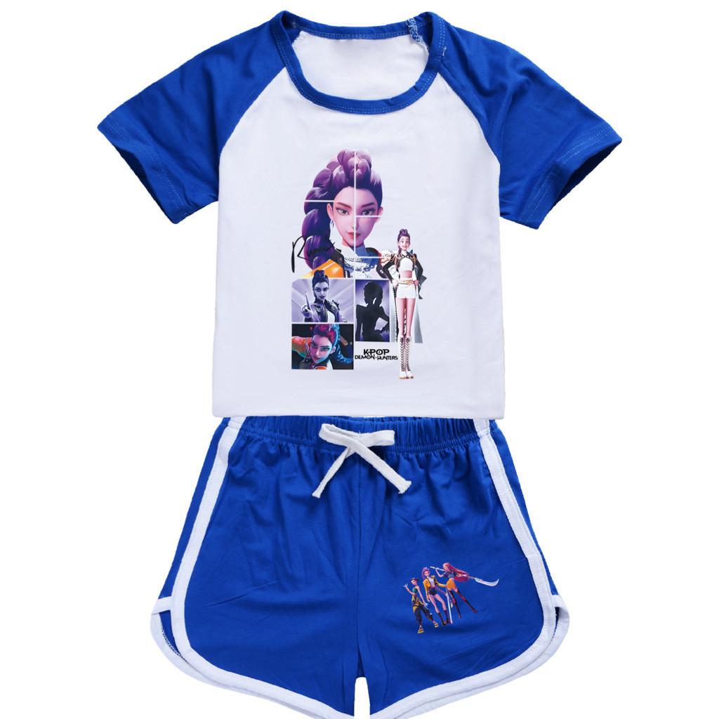 Kids Girls Anime Cartoon POP Singer Super Star Zoey Rumi Mira Print Short Sleeves T-Shirt Shorts Pants Casual Clothes Set