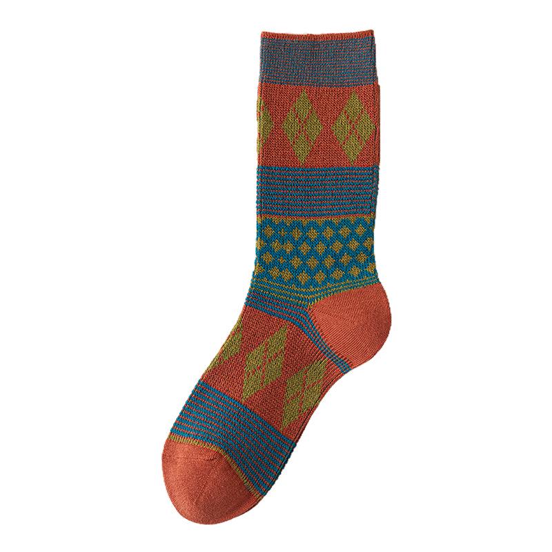 Women's Retro Argyle Mid-Calf Socks - Autumn/Winter Ethnic Style