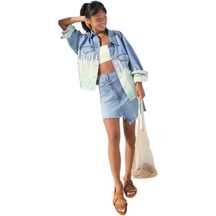 Levis Cool Series American Vintage Свободная Повседневная Джинсовая Куртка с Лацканами и Длинными Рукавами Женские Куртки Светло-Голубая 002Z0-0000