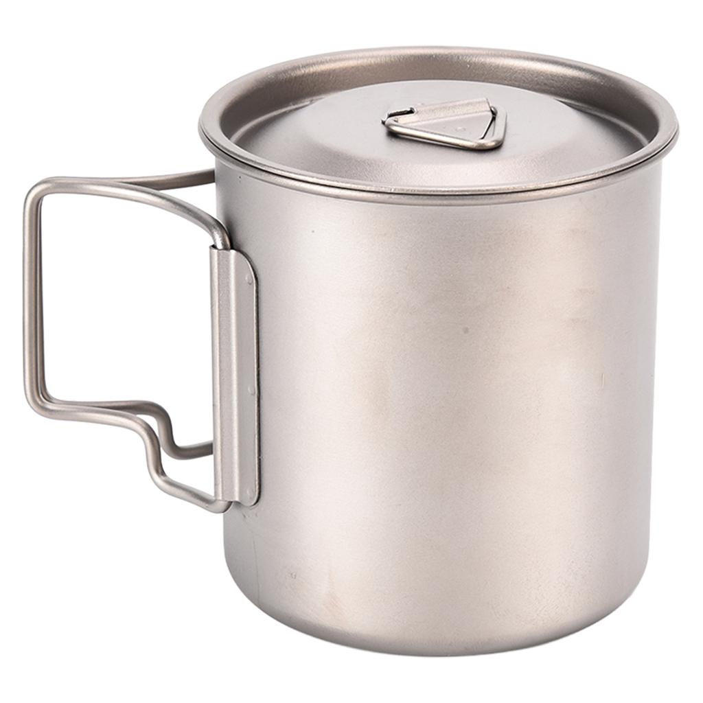 Titanium Cup 420ml High Temperature Resistance Portable Outdoor Camping Mug with Lid Folding Handle