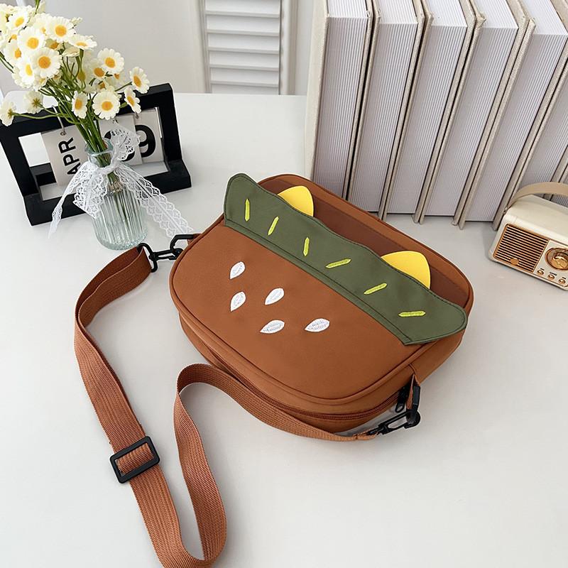 Hamburger Embroidered Cute Girl Crossbody Bag With Zipper For Daily Casual Use